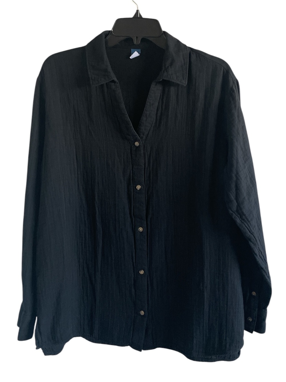 Old Navy Crinkle Gauze Button Front Boyfriend Shirt Black Lightweight Med